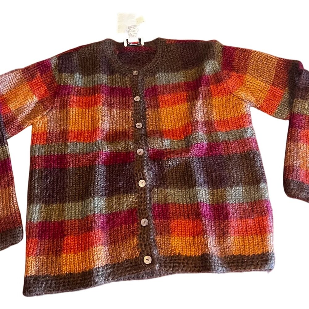Talbots Hand Knit Striped Cardigan Sweater S Multicolor mohair Button Front